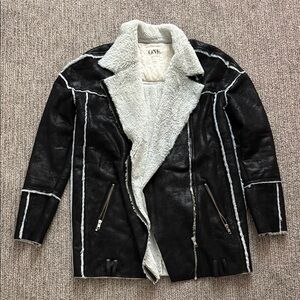 One Teaspoon Black and White Teddy Jacket with faux Sherpa Lining